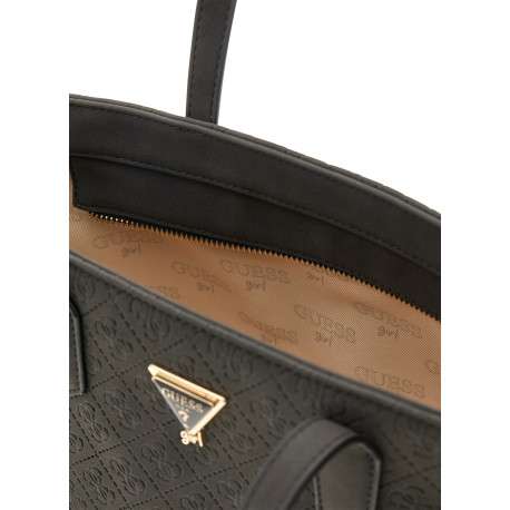 Sac à main noir avec deux anses et à motifs monogrammes en losanges - Image 4