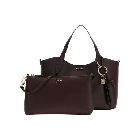 Sac à main Melody marron uni avec deux anses et une bandoulière amovible - Image 3