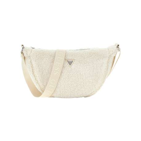 Sac à bandoulière ajustable écru en forme banane et full sherpa