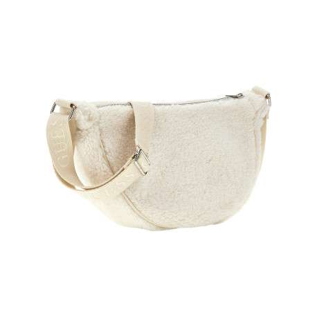 Sac à bandoulière ajustable écru en forme banane et full sherpa - Image 2