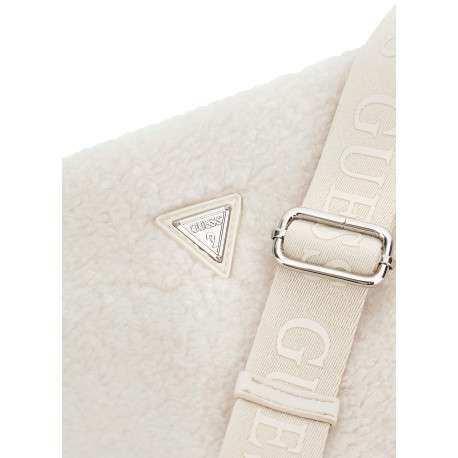 Sac à bandoulière ajustable écru en forme banane et full sherpa - Image 3