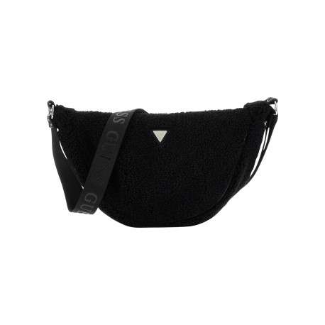 Sac à bandoulière ajustable noir en forme banane et full sherpa