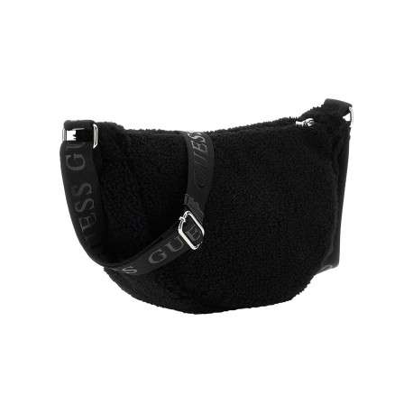 Sac à bandoulière ajustable noir en forme banane et full sherpa - Image 2