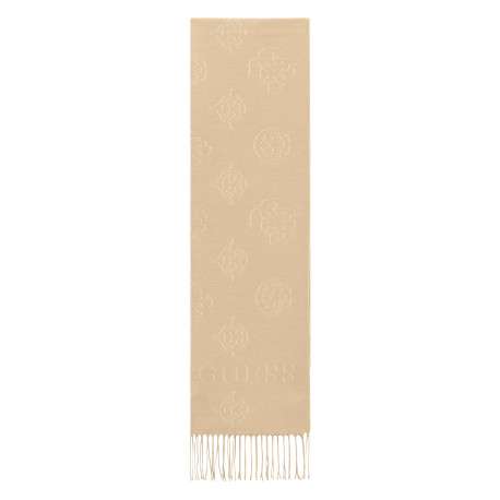 Écharpe rectangulaire beige avec des motifs monogrammes et des bords à franges - Image 2