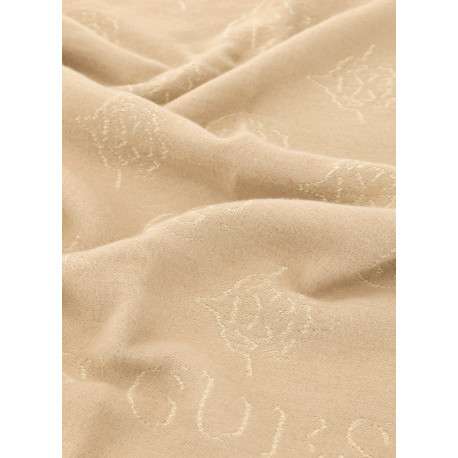 Écharpe rectangulaire beige avec des motifs monogrammes et des bords à franges - Image 3