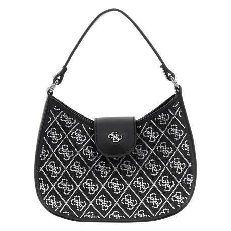 Sac à main noir à strass sur monogrammes avec fermeture à bouton-pression
