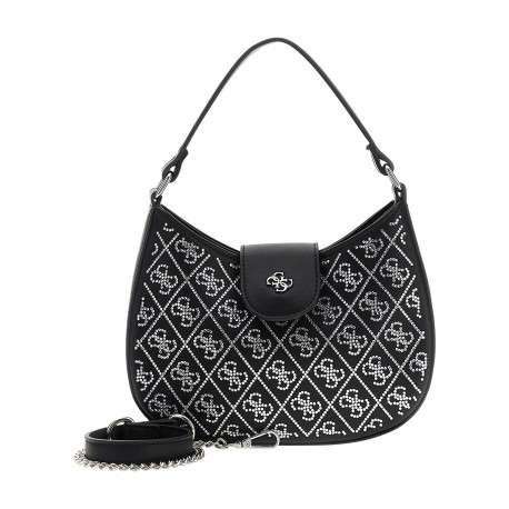 Sac à main noir à strass sur monogrammes avec fermeture à bouton-pression - Image 2