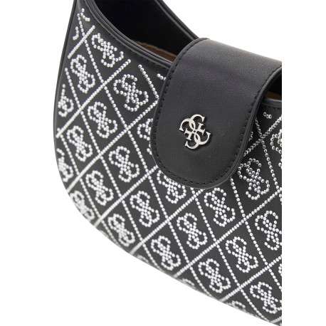 Sac à main noir à strass sur monogrammes avec fermeture à bouton-pression - Image 4
