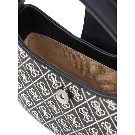 Sac à main noir à strass sur monogrammes avec fermeture à bouton-pression - Image 5