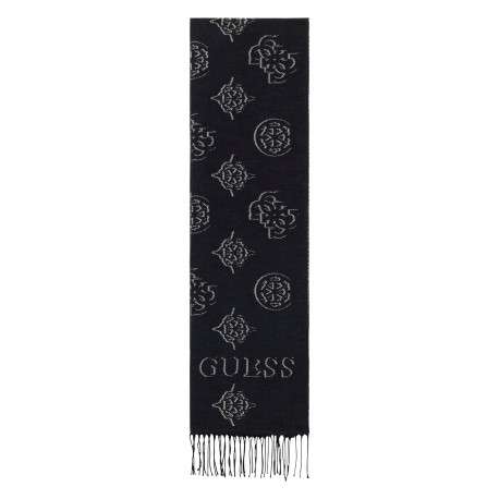 Écharpe noire à motifs monogrammes et avec des bords à franges - Image 2