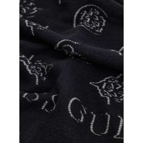 Écharpe noire à motifs monogrammes et avec des bords à franges - Image 3