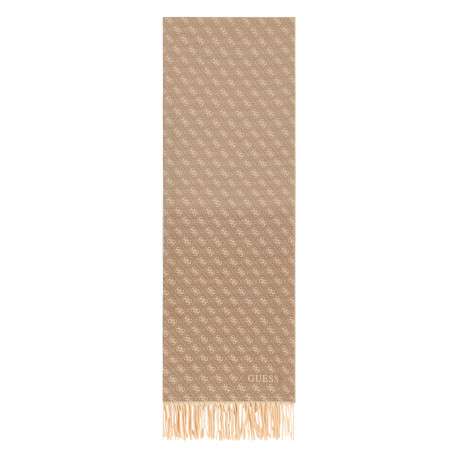 Écharpe rectangulaire beige à motifs en losanges avec des bords à franges