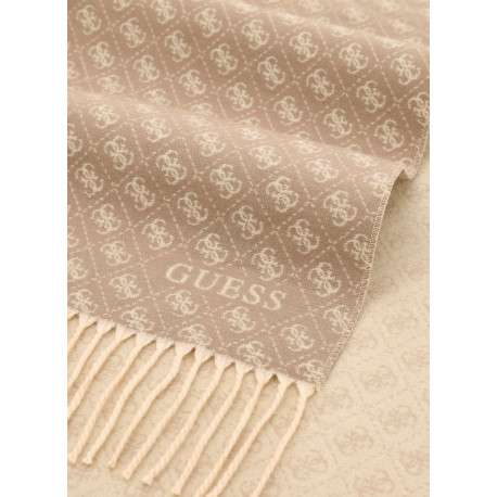 Écharpe rectangulaire beige à motifs en losanges avec des bords à franges - Image 2