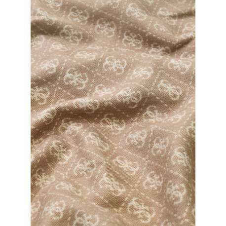 Écharpe rectangulaire beige à motifs en losanges avec des bords à franges - Image 3