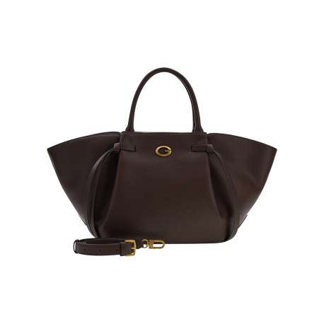 Sac à main porté épaule marron uni avec un zip doré et un bouton pression - Image 2