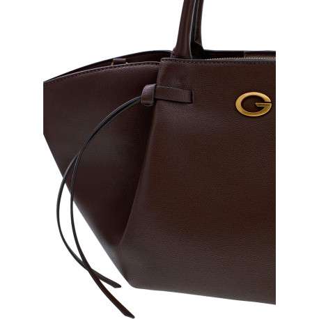 Sac à main porté épaule marron uni avec un zip doré et un bouton pression - Image 4