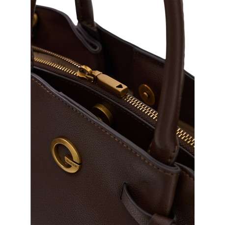 Sac à main porté épaule marron uni avec un zip doré et un bouton pression - Image 5