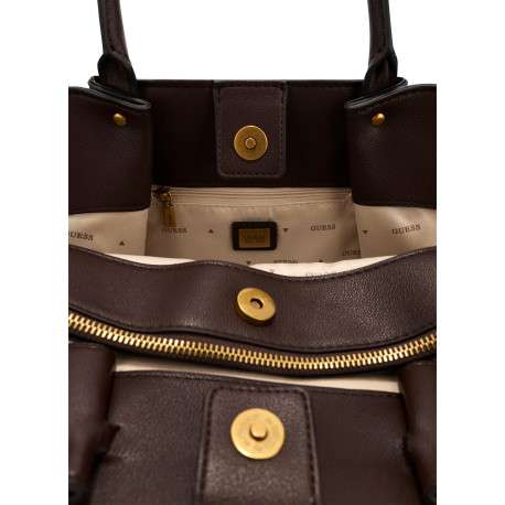 Sac à main porté épaule marron uni avec un zip doré et un bouton pression - Image 6