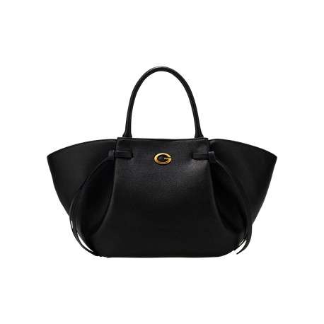 Sac à main Allegra noir uni avec une fermeture zippée et un bouton-pression
