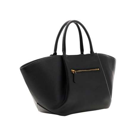 Sac à main Allegra noir uni avec une fermeture zippée et un bouton-pression - Image 2