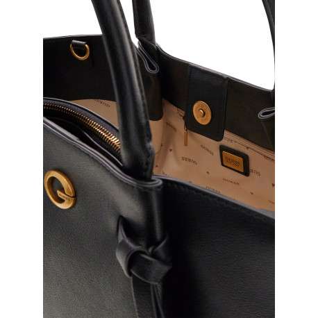 Sac à main Allegra noir uni avec une fermeture zippée et un bouton-pression - Image 5