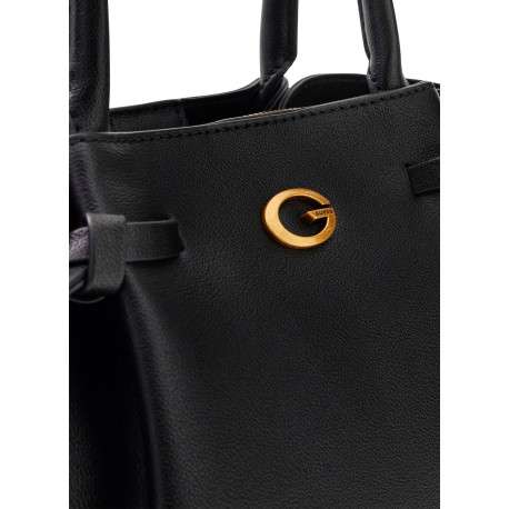 Sac à main Allegra noir uni avec une fermeture zippée et un bouton-pression - Image 6