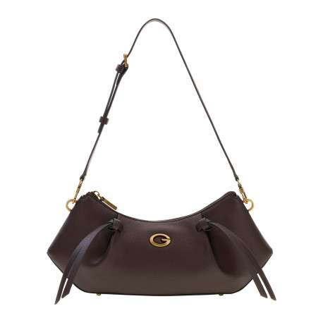 Sac marron uni Allegra avec une bandoulière ajustable et un logo doré