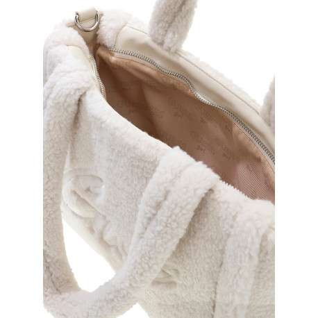 Sac à main cabas écru en full sherpa avec deux anses et fermeture zippée - Image 4