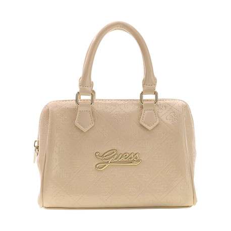 Sac à main écru à motifs monogrammes avec deux ances et une bandoulière
