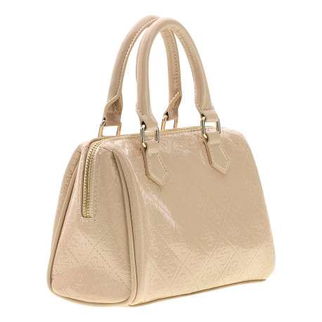 Sac à main écru à motifs monogrammes avec deux ances et une bandoulière - Image 3