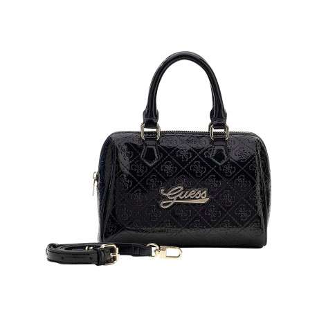 Sac à main verni noir à motifs monogrammes avec une fermeture zippée - Image 2