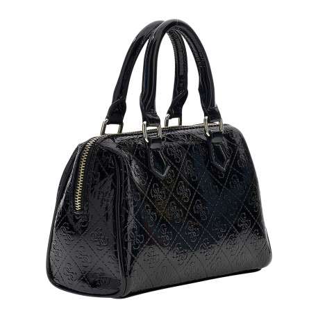 Sac à main verni noir à motifs monogrammes avec une fermeture zippée - Image 3