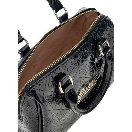 Sac à main verni noir à motifs monogrammes avec une fermeture zippée - Image 4