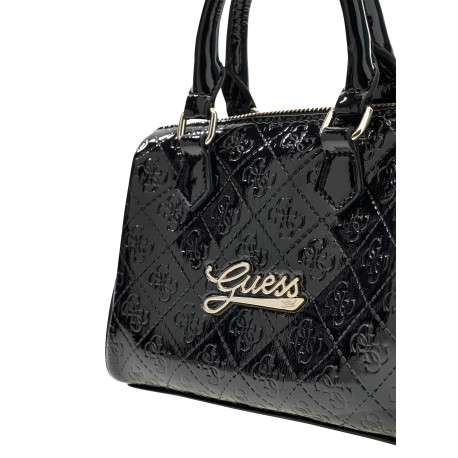Sac à main verni noir à motifs monogrammes avec une fermeture zippée - Image 5