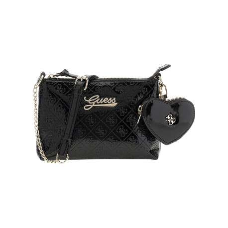 Sac à main noir à motifs monogrammes avec une fermeture à zip dorée