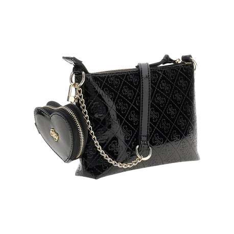 Sac à main noir à motifs monogrammes avec une fermeture à zip dorée - Image 2
