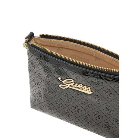 Sac à main noir à motifs monogrammes avec une fermeture à zip dorée - Image 3