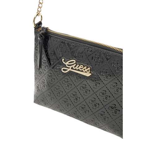 Sac à main noir à motifs monogrammes avec une fermeture à zip dorée - Image 4