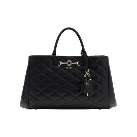 Grand sac cabas à porté main noir matelassé avec des détails dorés