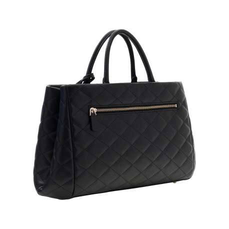 Grand sac cabas à porté main noir matelassé avec des détails dorés - Image 2