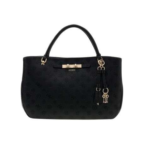 Sac à main noir en simili-cuir gauffré avec des breloques cloutées Guess - Image 3