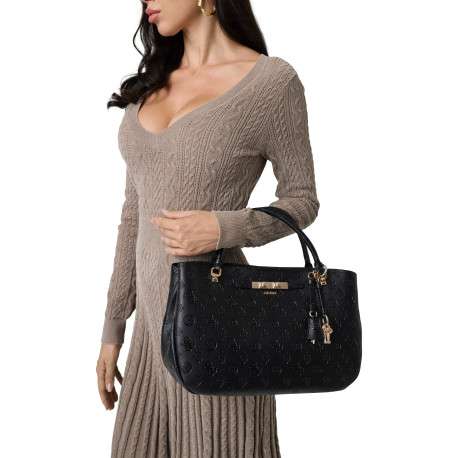 Sac à main noir en simili-cuir gauffré avec des breloques cloutées Guess - Image 5