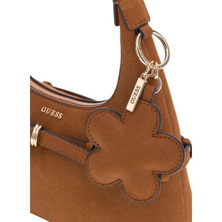 Sac à main porté épaule en suède camel orné d'un charms amovible - Image 4