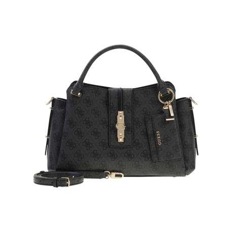 Sac à main noir orné d'un monogramme logotypé et le logo doré - Image 3