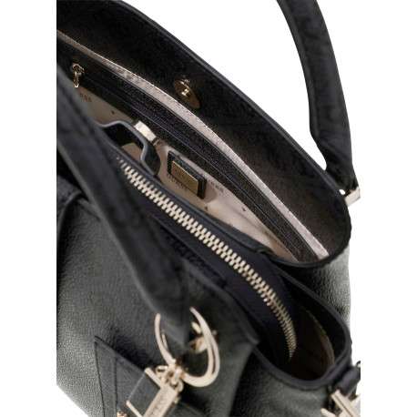 Sac à main noir orné d'un monogramme logotypé et le logo doré - Image 4