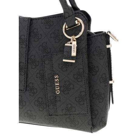 Sac à main noir orné d'un monogramme logotypé et le logo doré - Image 5