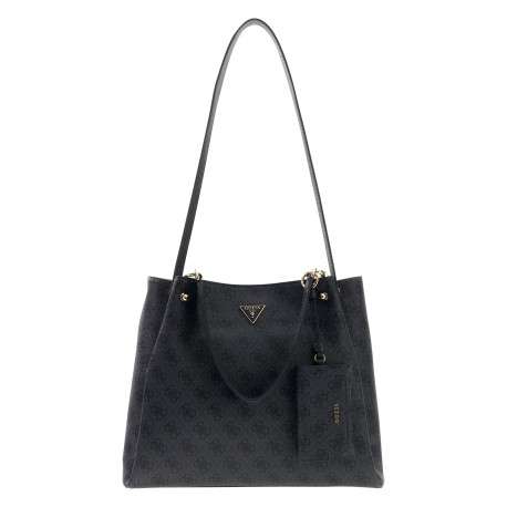 Sac à main Lorella noir porté épaule avec motifs monogrammes