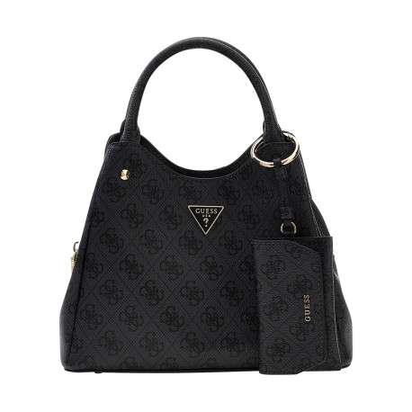 Sac à main noir Lorella à motifs avec une fermeture zippée et un bouton-pression - Image 2