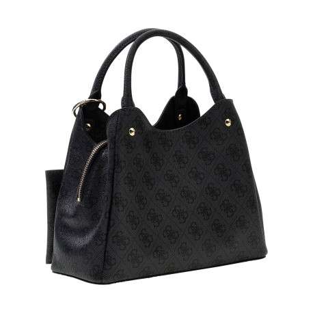 Sac à main noir Lorella à motifs avec une fermeture zippée et un bouton-pression - Image 3