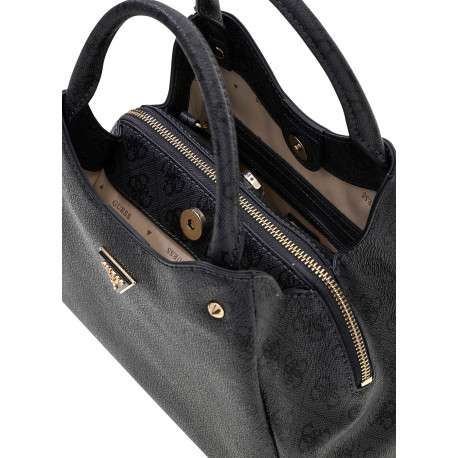 Sac à main noir Lorella à motifs avec une fermeture zippée et un bouton-pression - Image 4